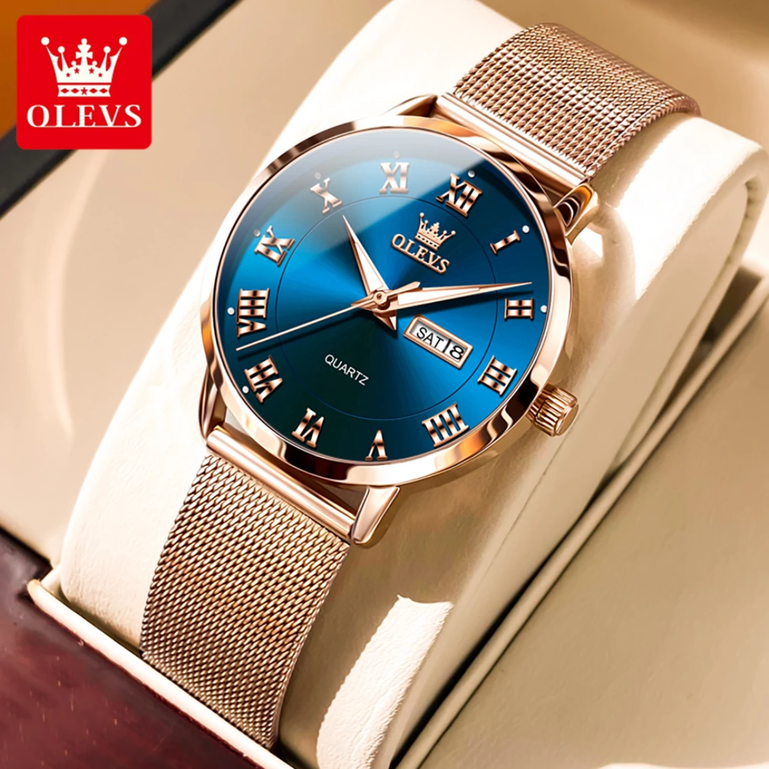 

OLEVS 2920 Simple Quartz Watch Gift Stainless Steel Watchband Round-dial Week Display Calendar