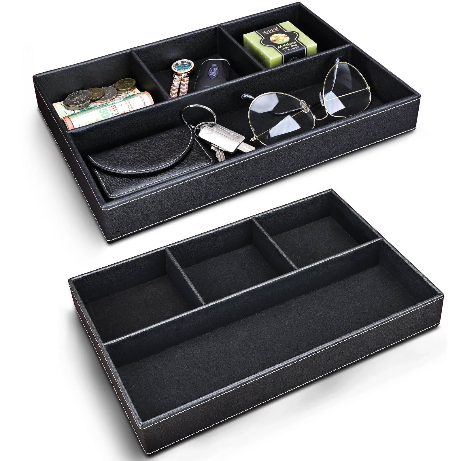 Ящики для хранения из искусственной кожи для дома и входа, Офисные аксессуары, держатель с 4 отделениями, поднос для ключей от машины, настольный канцелярский Органайзер
Ящики для хранения из искусственной кожи для дома и входа, Офисные аксессуары, держатель с 4 отделениями, поднос для ключей от машины, настольный канцелярский Органайзер