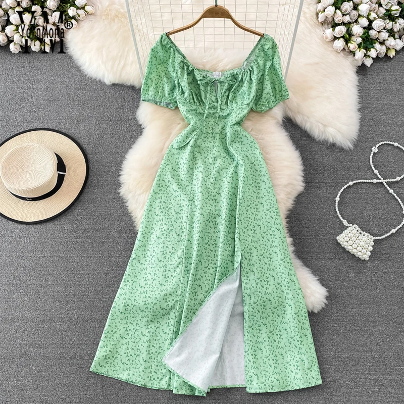 YornMona 2023 Summer Women Dress Romantic Floral Print Puff Sleeve Split Long Dress Elegant Korean Party Vestidos Fashion Green 
YornMona 2023 Summer Women Dress Romantic Floral Print Puff Sleeve Split Long Dress Elegant Korean Party Vestidos Fashion Green