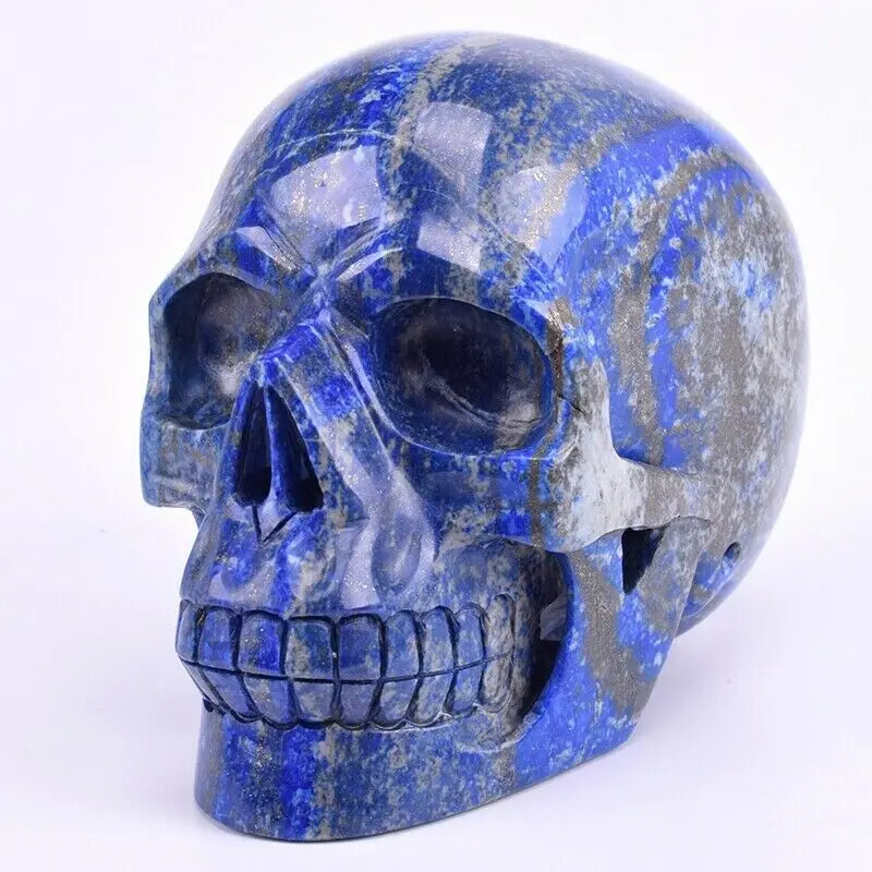 

Natural lapis lazuli skull carved with quartz crystal skull gem reiki healing