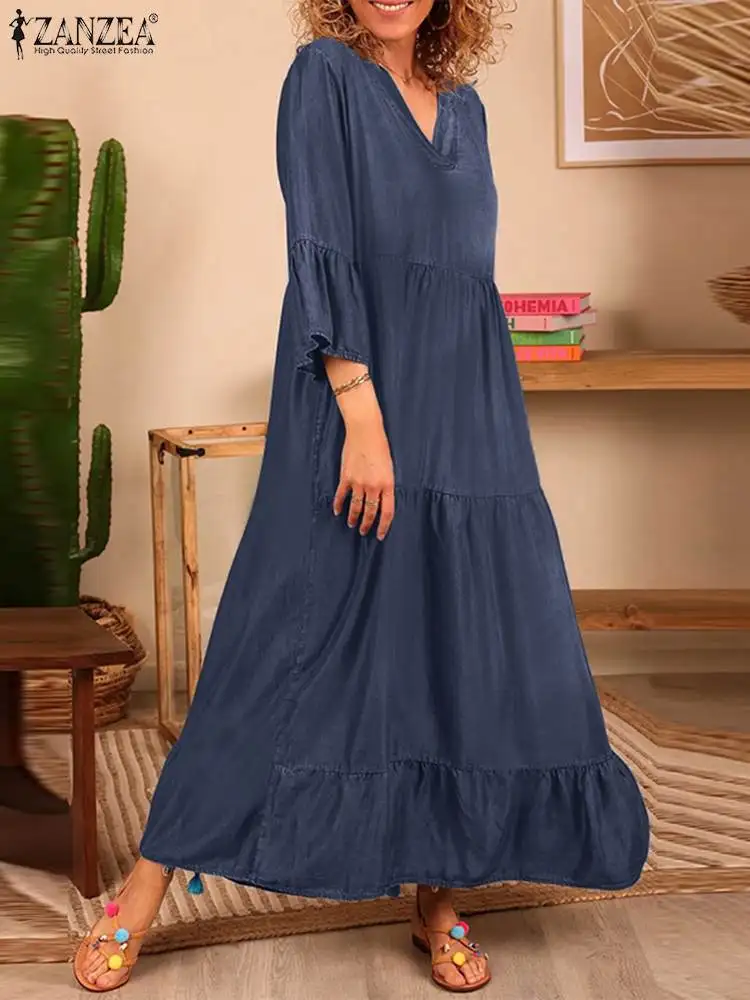 ZANZEA Fashion Jeans Dresses Women V-Neck Flare Sleeve Dress Vintage A Line Denim Sundress Party Robe Elegant Ruffles Vestidos
ZANZEA Fashion Jeans Dresses Women V-Neck Flare Sleeve Dress Vintage A Line Denim Sundress Party Robe Elegant Ruffles Vestidos