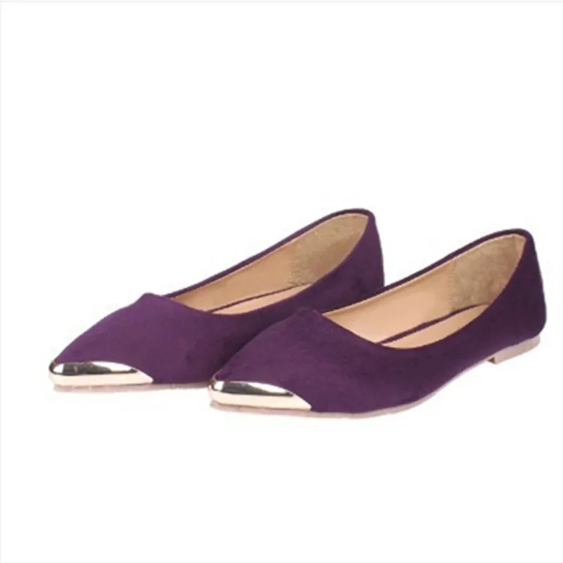 

Lady Hot Selling Big Size 33-48 Vintage Glitter Soft Flock Pointed Toe No Heel Flat Shoes Claussure In Spring Summer Purple Wine