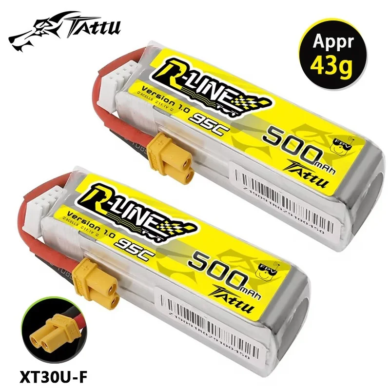 

TATTU R-LINE 1.0 500mAh 95C 11.1V Lipo Battery For RC Helicopter Quadcopter FPV Racing Drone Parts 11.1V Battery With XT30 Plug