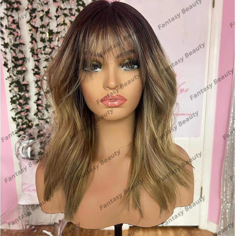 

Bangs Honey Blonde Short Wavy Human Hair 360 Lace Frontal Wigs for Black Women Glueless Fringe 13x6 Lace Front Wigs Natural Remy