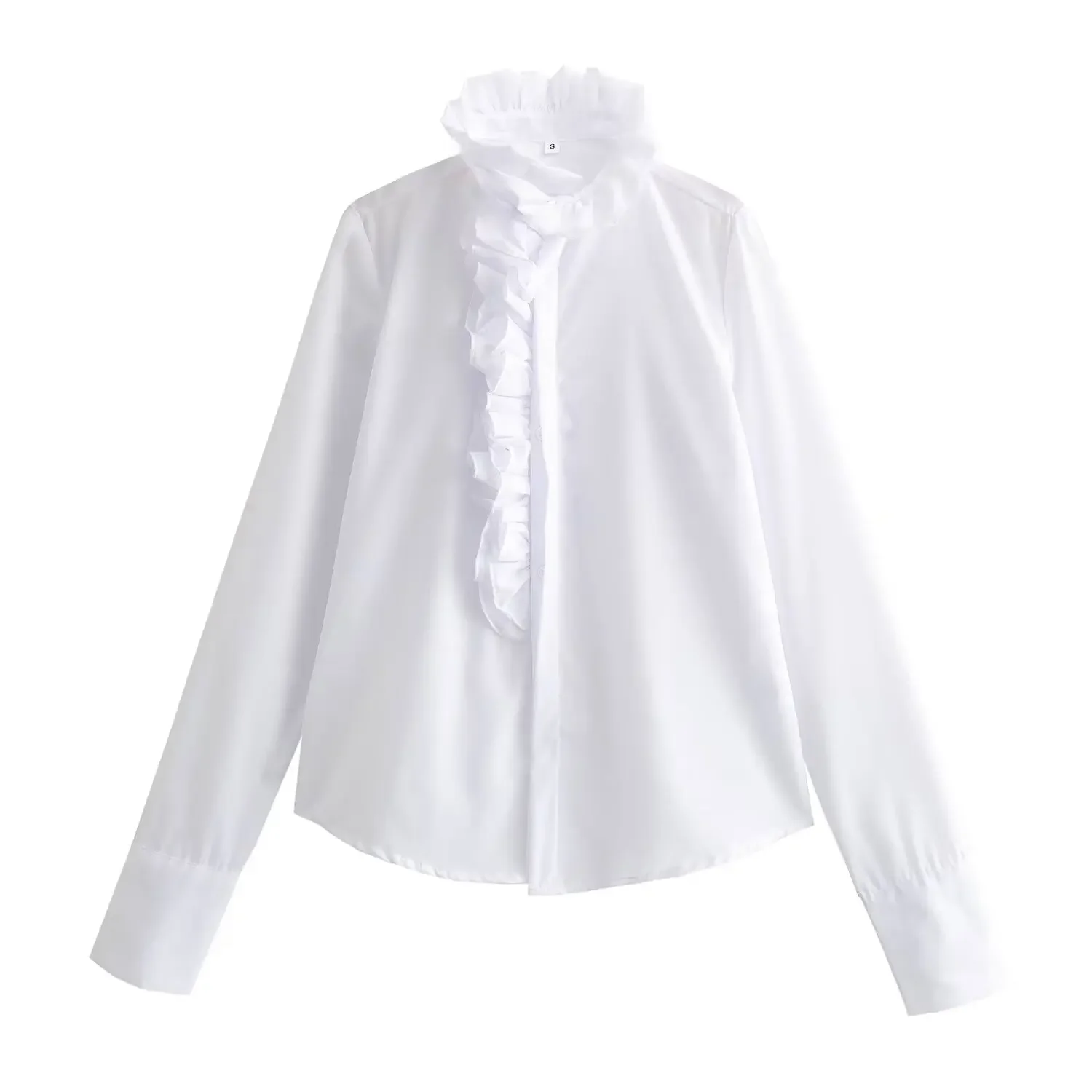 

Women's New Fashion Layered Decoration Casual Lace Neckline Poplin Shirt Retro Long Sleeve Button Women's Shirt Unique Top