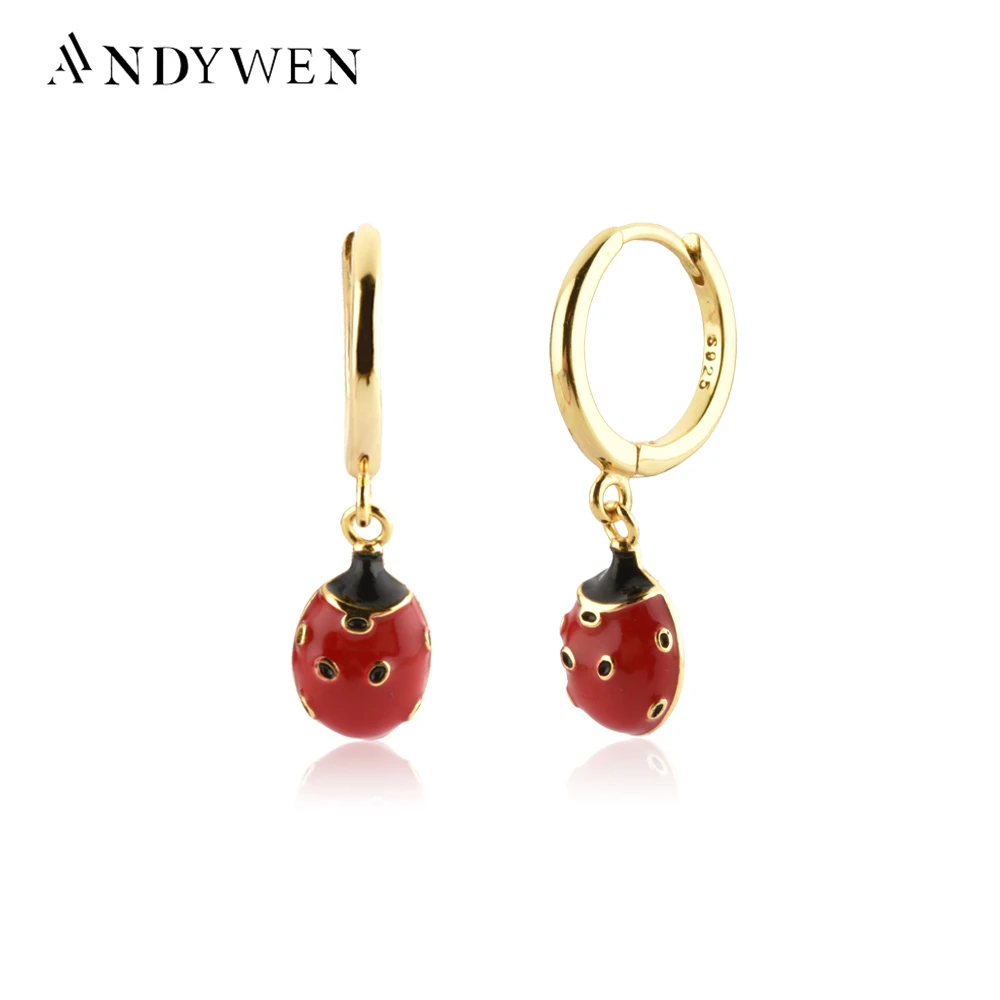 

ANDYWEN 2021 925 Sterling Silver Gold Fruits Aros Fresa Pendiente Clips Jewelry Loops Piercing For European Women Earring