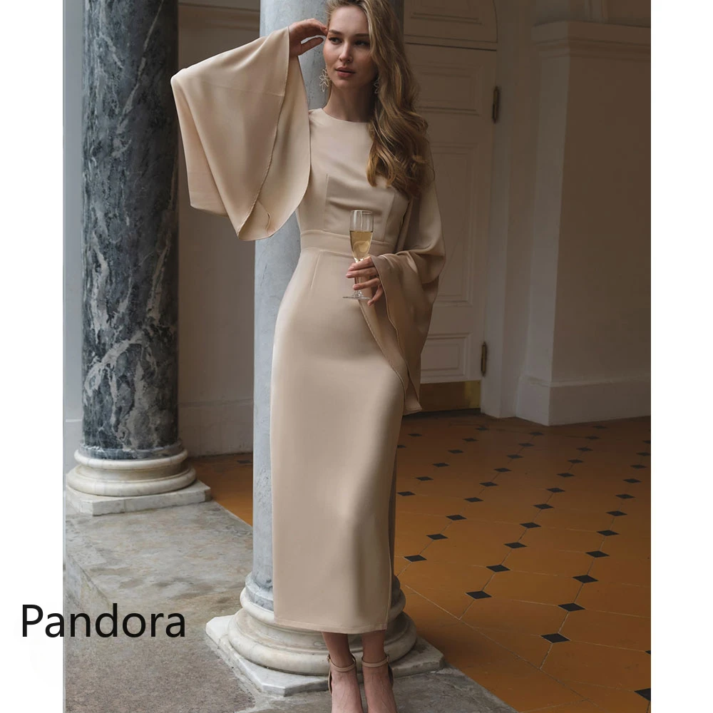 

Pandora Backless Prom Dress Long Sleeves With Ankle Length Evening Dress Women Wedding Party Formal Gowns Arabia