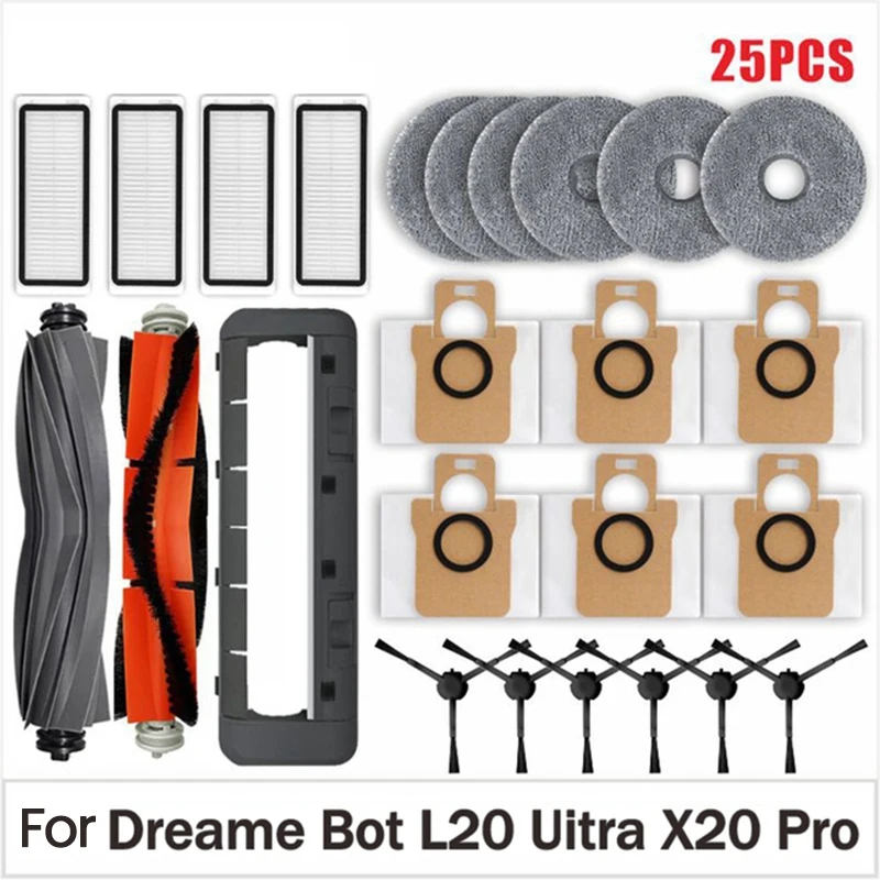 25PCS For Dreame L20 Ultra X20 Pro Robot Vacuum Accessories Rubber Main Side Brushes Mop Cloths Filters Dust Bag Parts
25PCS For Dreame L20 Ultra X20 Pro Robot Vacuum Accessories Rubber Main Side Brushes Mop Cloths Filters Dust Bag Parts