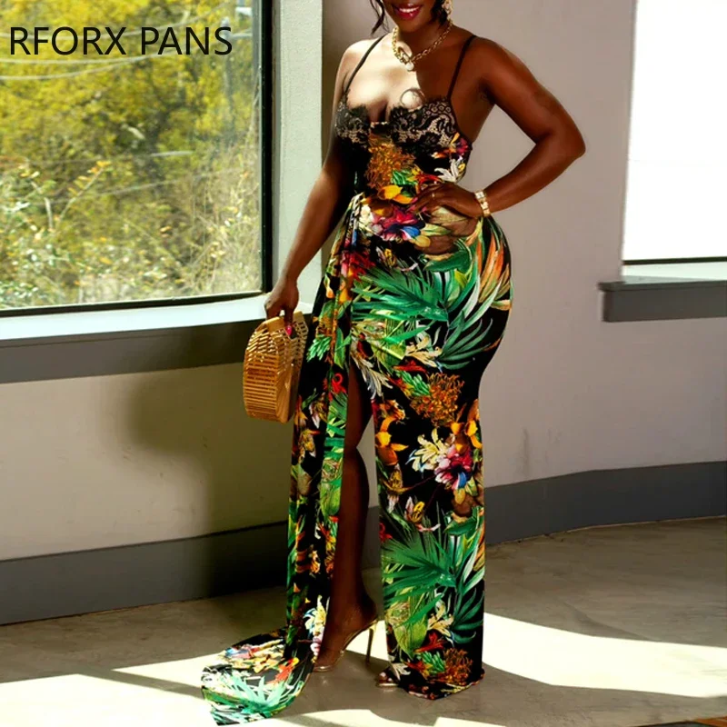 Women Chic All Over Print Spaghetti Strapslace Patchwork Sleeveless High Silt Maxi Sexy Dress
Women Chic All Over Print Spaghetti Strapslace Patchwork Sleeveless High Silt Maxi Sexy Dress