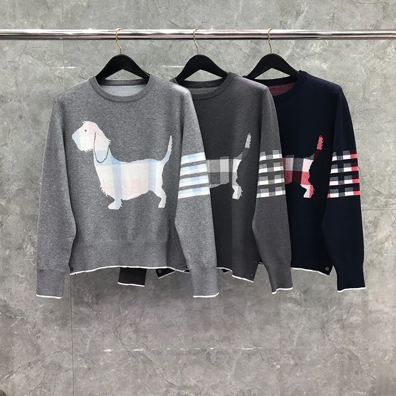 

TB THOM Sweater Autunm Winter Fashion Brand Coat Dog Crepe Buffalo Check Jacquard Hector Graphics 4-BAR Pullover TB Sweaters