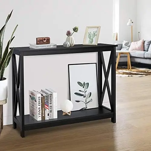 

Side Console Table with 2 Storage Shelves Narrow Accent Table for Entryway/Hallway/Living Room, 39.3in L x 11.8in W x 31.6in H (