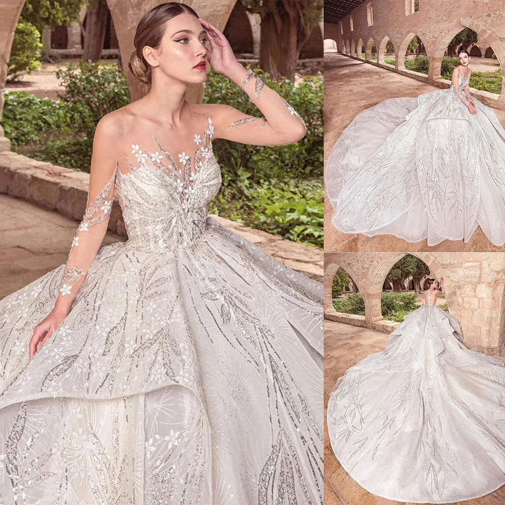 Vintage Ball Gown Wedding Dress For Women Sequins Appliques Bridal Gown O-Neck Spaghetti Strap Skirt Long Sleeves Dresses
Vintage Ball Gown Wedding Dress For Women Sequins Appliques Bridal Gown O-Neck Spaghetti Strap Skirt Long Sleeves Dresses