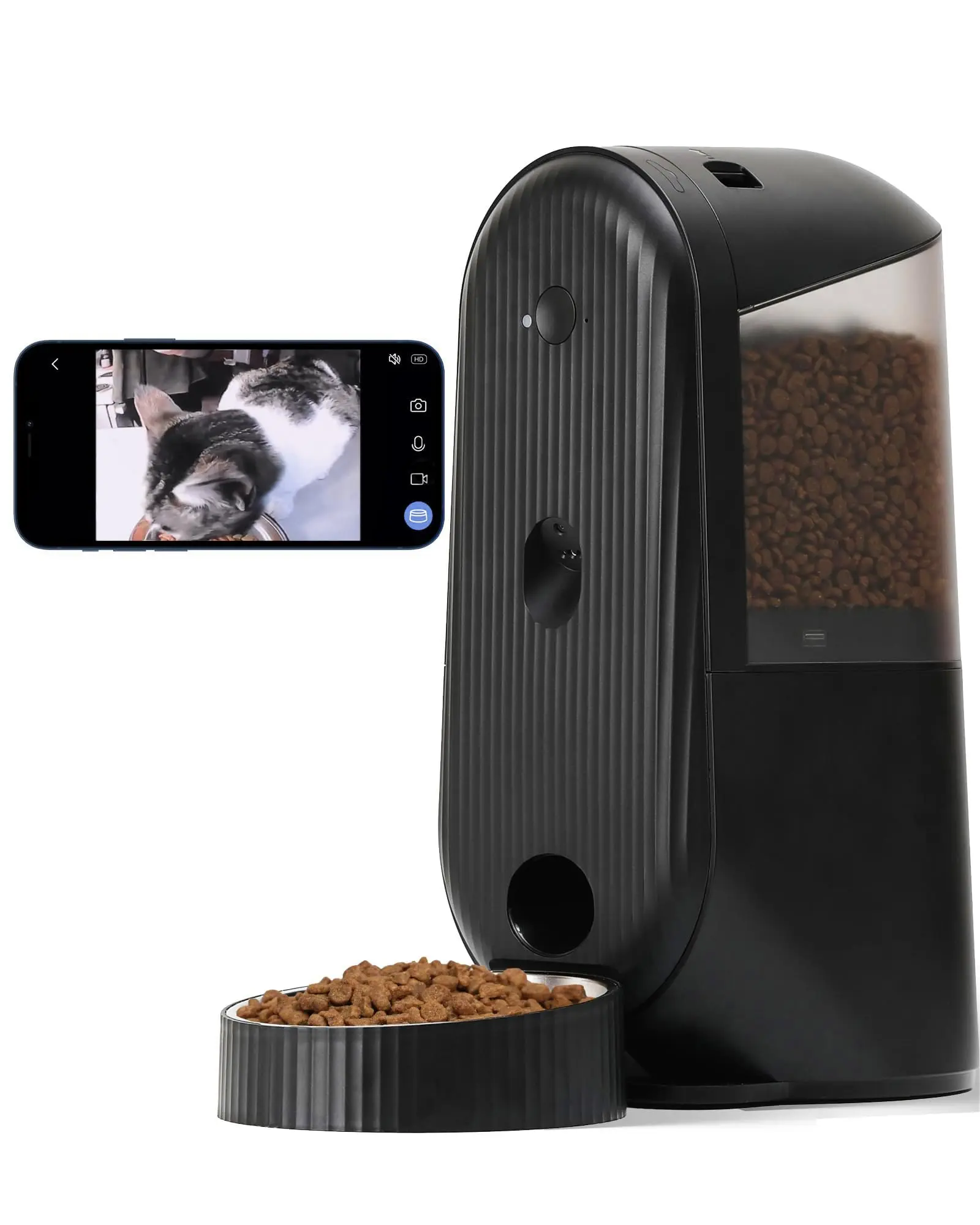 

Cat Feeder - Automatic, 2 in 1 Dog Feeders with Camera and Audio, Support DIY Meals and Timed Control WiFi Food Dispenser