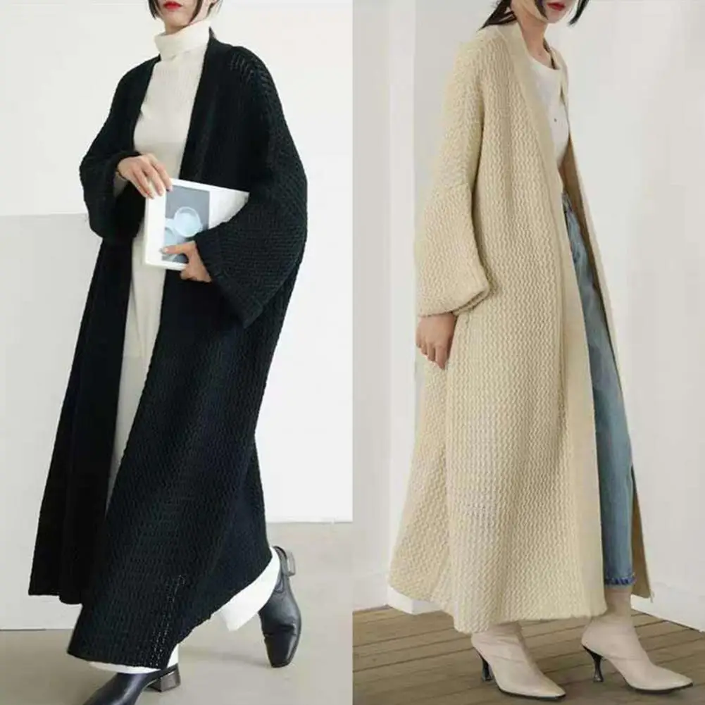 

Женский свободный длинный свитер, однотонный вязаный кардиган до щиколотки с длинным рукавом и открытым спереди, верхняя одежда на весну и осень