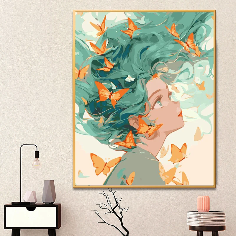 Картина по номерам для взрослых, Бабочка, женщина, Прямая поставка, холст, масляный Декор для дома