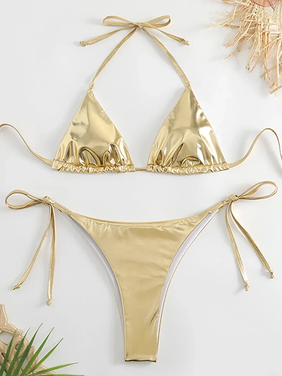 Sexy Metallic Halter Bikinis Sets Lace Up Triangle Tie Side Bikini 2024 Swimsuit Women Swimwear Brazilian Female Bathing Suits
Sexy Metallic Halter Bikinis Sets Lace Up Triangle Tie Side Bikini 2024 Swimsuit Women Swimwear Brazilian Female Bathing Suits