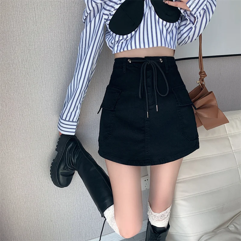Drawstring Denim Mini Skirt Women High Waist Jeans Shorts Skirt Streetwear Big Pocket Cargo Skirt Woman A Line y2k Vintage
Drawstring Denim Mini Skirt Women High Waist Jeans Shorts Skirt Streetwear Big Pocket Cargo Skirt Woman A Line y2k Vintage