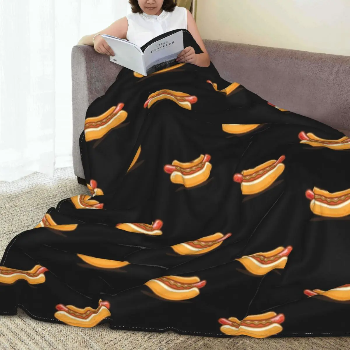 

Soft Warm Blankets Picnic Hot Dog Bedding Throws Snack Delicious Flannel Bedspread Couch Chair Funny Sofa Bed Cover