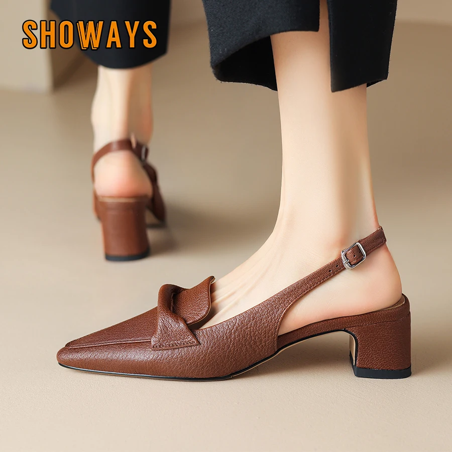 Summer Women Pointed Toe Sandals Genuine Leather Sheepskin Slingback Pumps Brown Black Med Square Heels Office Dress Lady Shoes
Summer Women Pointed Toe Sandals Genuine Leather Sheepskin Slingback Pumps Brown Black Med Square Heels Office Dress Lady Shoes