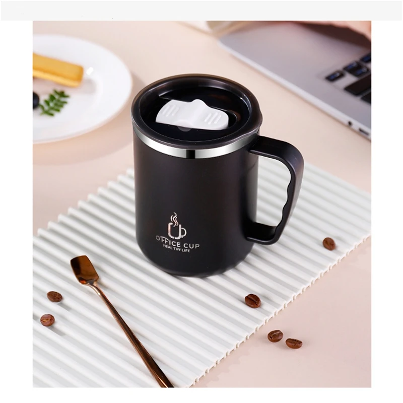 

Кофейная кружка из нержавеющей стали, кружка с крышкой, изолированная кофейная кружка, кружка для кофе с двойными стенками и ручкой, термостойкая посуда для напитков