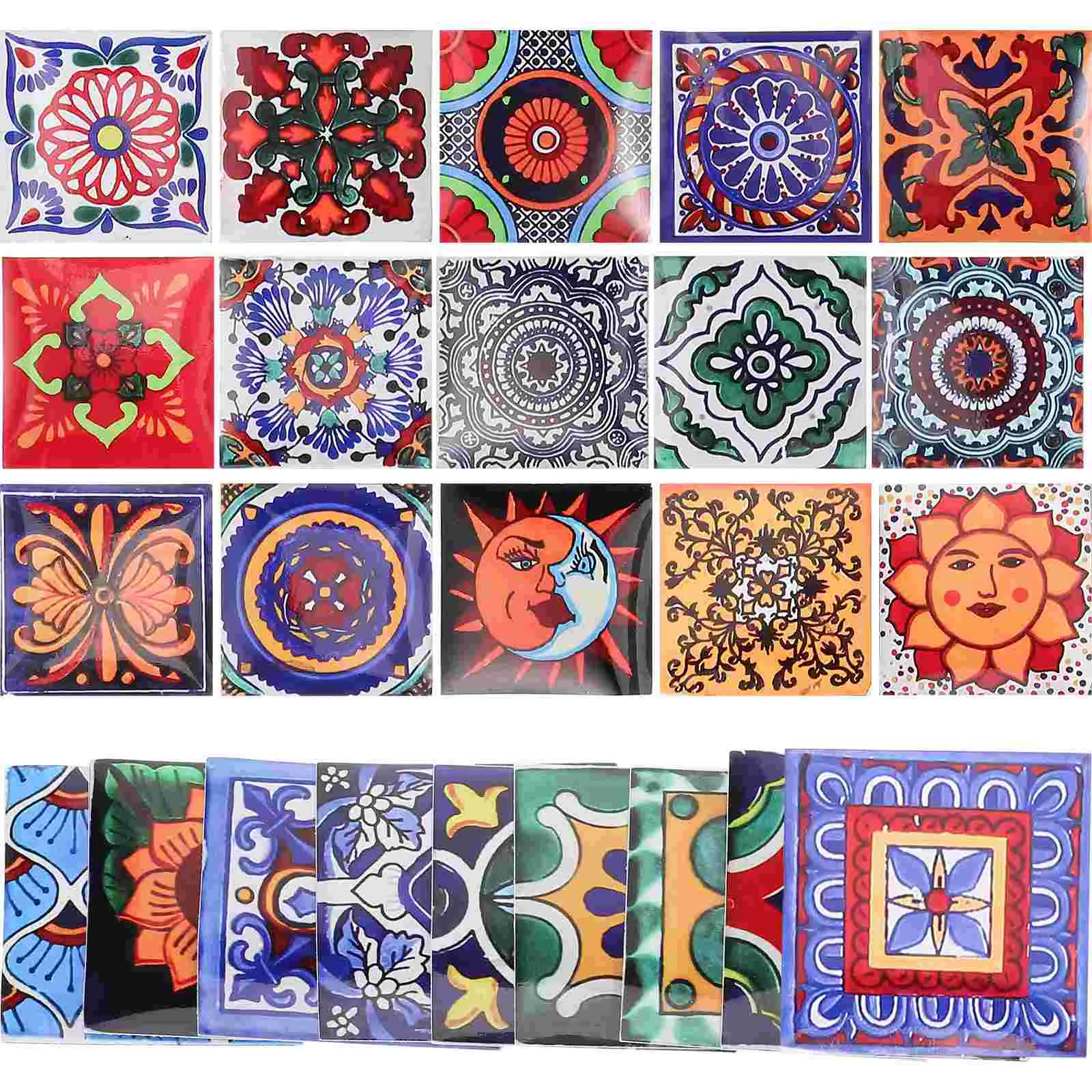 

24 Sheets Vintage Tile Stickers Peel and Bathroom Backsplash Waterproof Moroccan Decor Removable for Wall Pvc Floor Decals