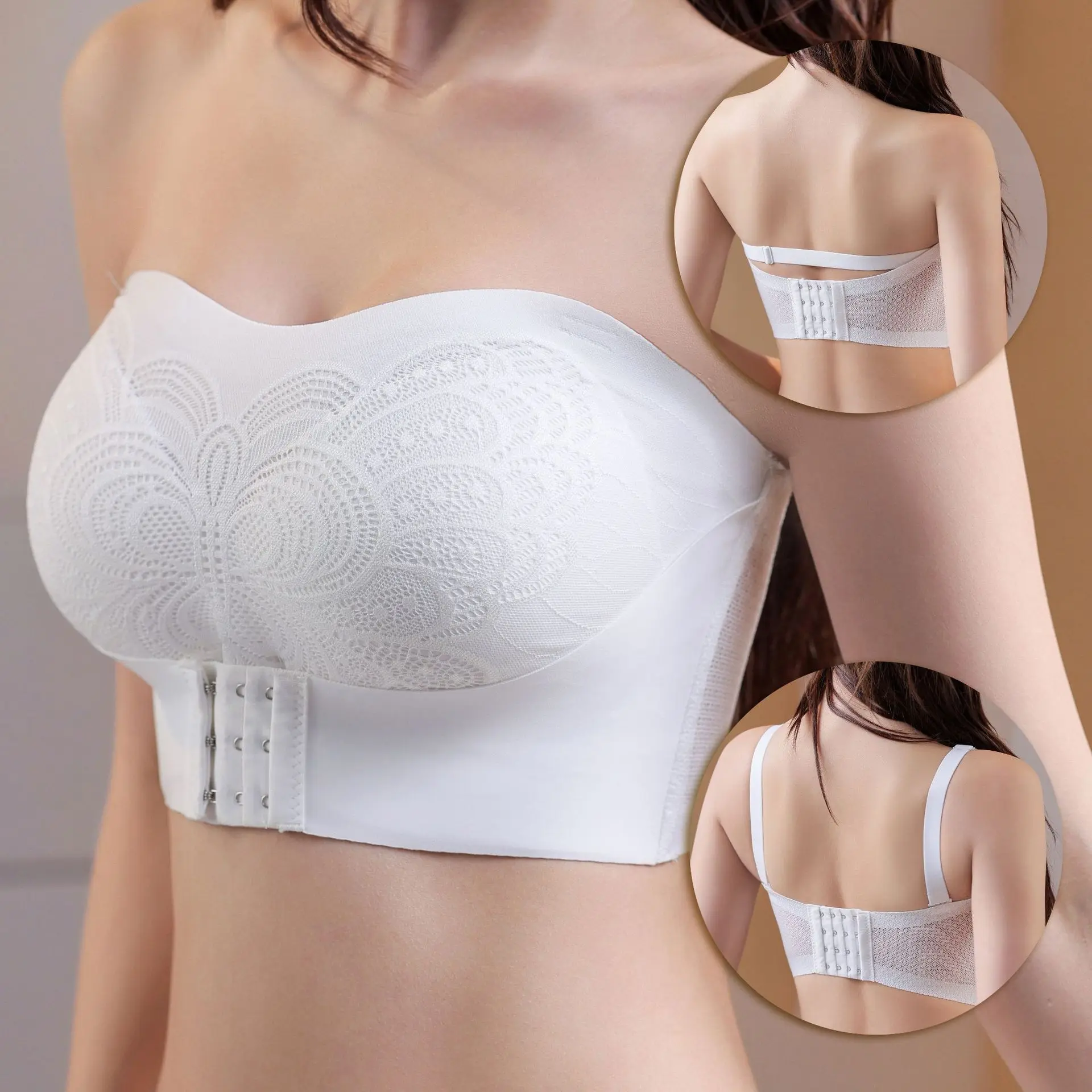 

Women Push Up Bra Sexy Strapless Invisible Underwear Front Closure Plus Size Breathable Butterfly Brassiere Female Lingerie