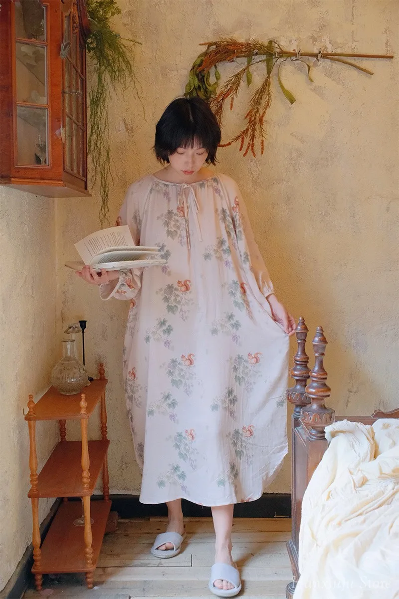 Hanxiuju Vintage Long Sleeve Nightgowns For Women Soft Viscose Cotton Nightwear Ladies Elegant Dress Spring Autumn 21 S94c1cb8b9bd742619264b802784ad2d30