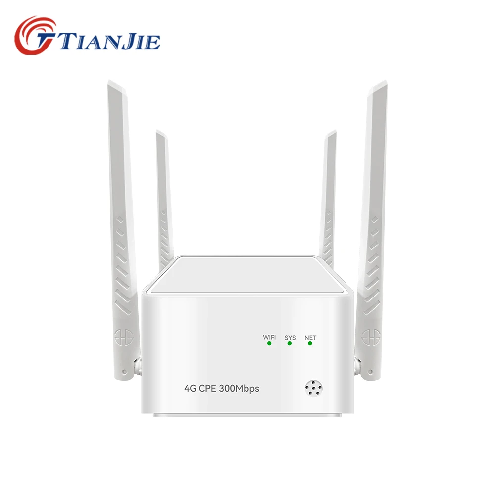 

Wi-Fi-роутер TIANJIE 4G, 300 Мбит/с, сим-карта, беспроводной модем, уличные роутеры с 4 внешними антеннами, сетевой адаптер WAN/LAN