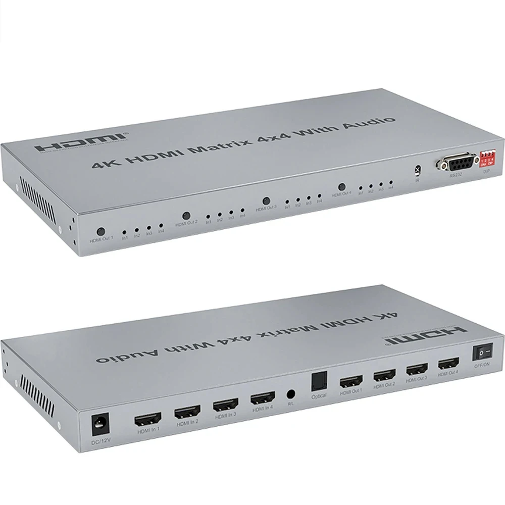 HDMI Matrix Switch 4x4, 4K HDMI Matrix Switcher Splitter 4 in 4 Out Box with audio,Support Auto Downscaler
HDMI Matrix Switch 4x4, 4K HDMI Matrix Switcher Splitter 4 in 4 Out Box with audio,Support Auto Downscaler
