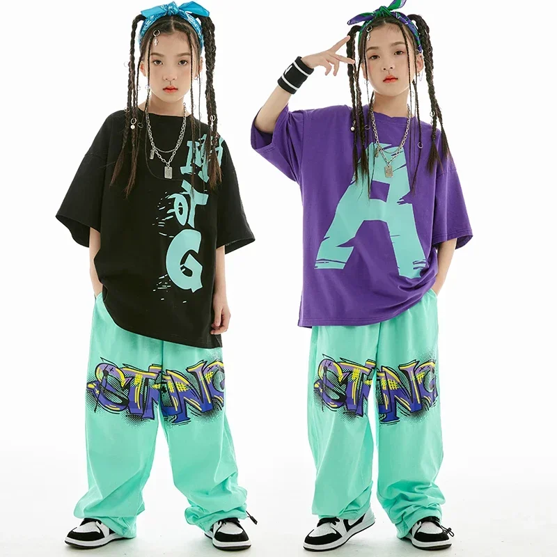 

Summer Kids Loose Cotton T-Shirt Pants Boys Hip Hop Outfit Modern Jazz Dance Costume Girls Kpop Performance Wear