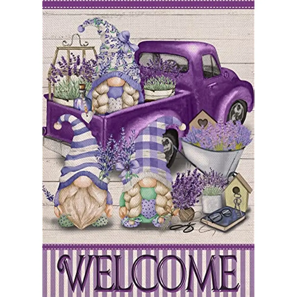 New Welcome Spring Gnomes Pickup Truck Lavender Flower Decorative Garden Flag, Purple Stripe Floral Arrangement House Yard
New Welcome Spring Gnomes Pickup Truck Lavender Flower Decorative Garden Flag, Purple Stripe Floral Arrangement House Yard