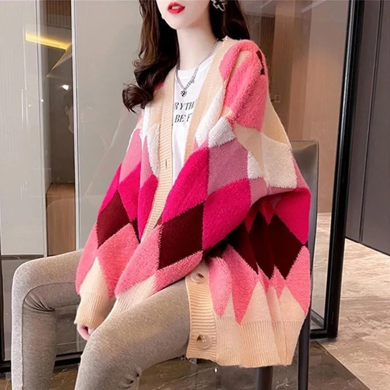 Spring Autumn Women's Cardigans Fashion Knitted Sweater Jacket New Loose Long V-Neck Sweater Outside Wear Diamond Knitting Coat
Spring Autumn Women's Cardigans Fashion Knitted Sweater Jacket New Loose Long V-Neck Sweater Outside Wear Diamond Knitting Coat