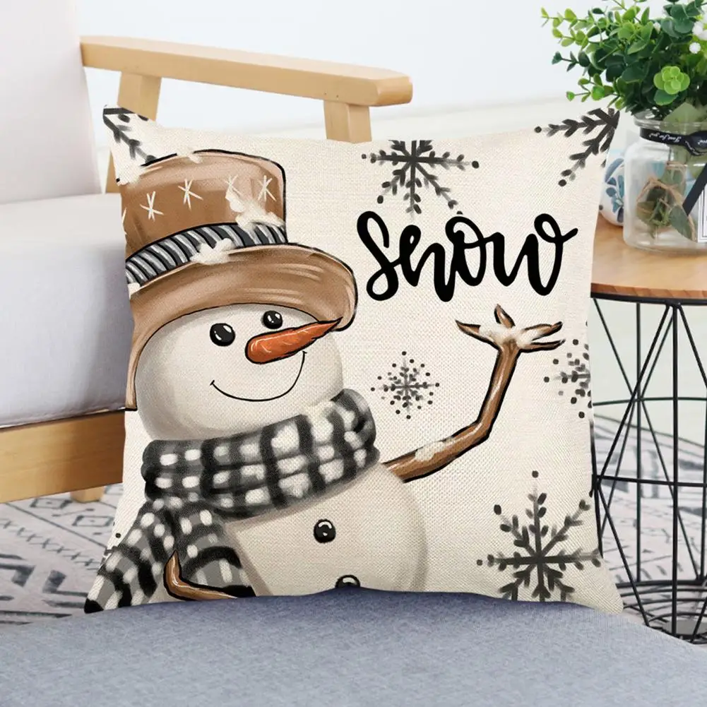 

Cushion Cover Festive Christmas Pillowcases Durable Snowflake Elk Pattern Vintage Xmas Throw Covers for Home Decoration Snowman