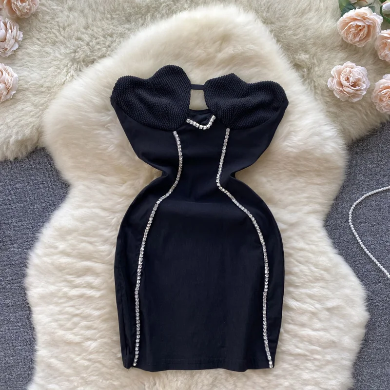 Summer Sexy Diamond Cut Out Bra Dress Off Shoulder Tight Slim Wrapped Hip Short Skirt
Summer Sexy Diamond Cut Out Bra Dress Off Shoulder Tight Slim Wrapped Hip Short Skirt