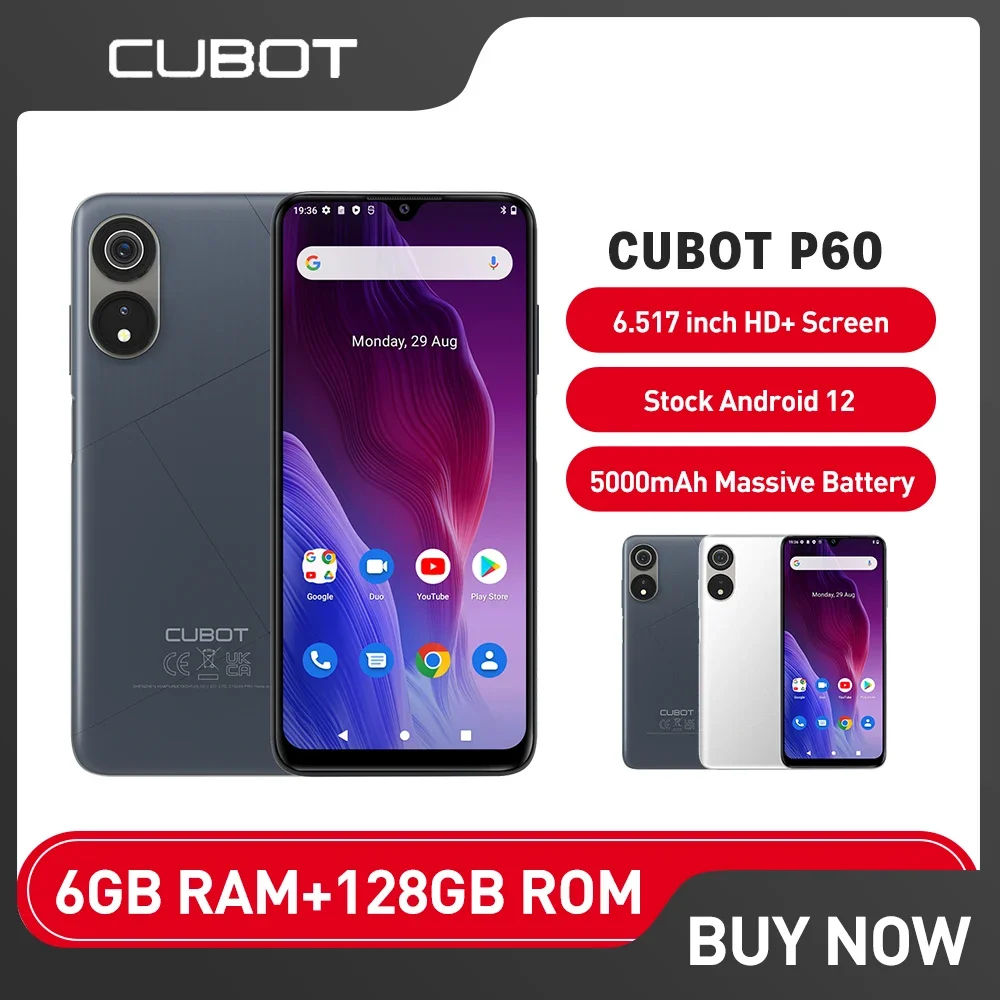 Cubot P60 Smartphone Android 12 Octa-Core 6.517 Inch HD 6GB+128GB Mobile Phone 20MP 5000mAh Cellphone Dual SIM 4G LTE,GPS, OTG
Cubot P60 Smartphone Android 12 Octa-Core 6.517 Inch HD 6GB+128GB Mobile Phone 20MP 5000mAh Cellphone Dual SIM 4G LTE,GPS, OTG