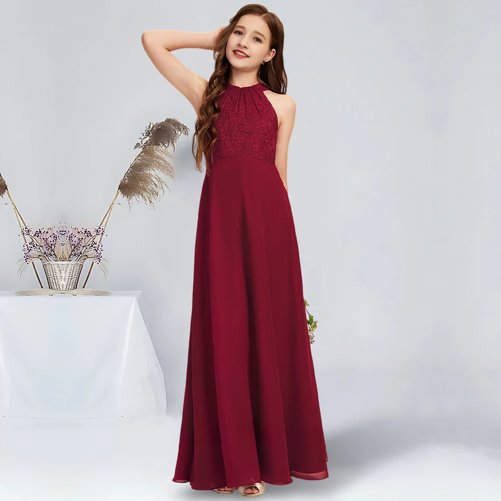 A-line Halter Floor-Length Chiffon Lace Junior Bridesmaid Dress Burgundy Flower Girl Dress for Wedding Party Dresses For Teens
A-line Halter Floor-Length Chiffon Lace Junior Bridesmaid Dress Burgundy Flower Girl Dress for Wedding Party Dresses For Teens