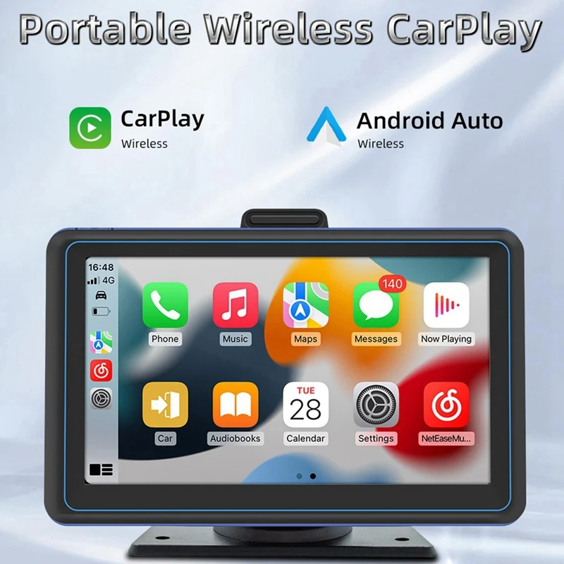 

7-дюймовый автомобильный сенсорный экран, беспроводной Carplay и Android, автомобильный портативный автоматический мультимедийный плеер, экран навигации, простая установка