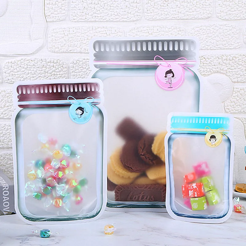 

100PCS Stand Up Plastic Mason Jar Snack Nuts Spice Ziplock Bags Wedding Sugar Cereals Beans Beaf Nuts Coffee Xmas Gift Pouches