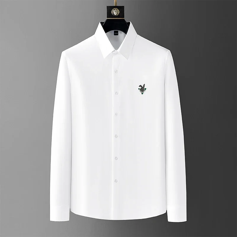 

Luxury Personality Triangle Rabbit Embroidery Long Sleeve Shirt Men's Fall 2023 New Casual Large Silk Wrinkle Resistant Shirt