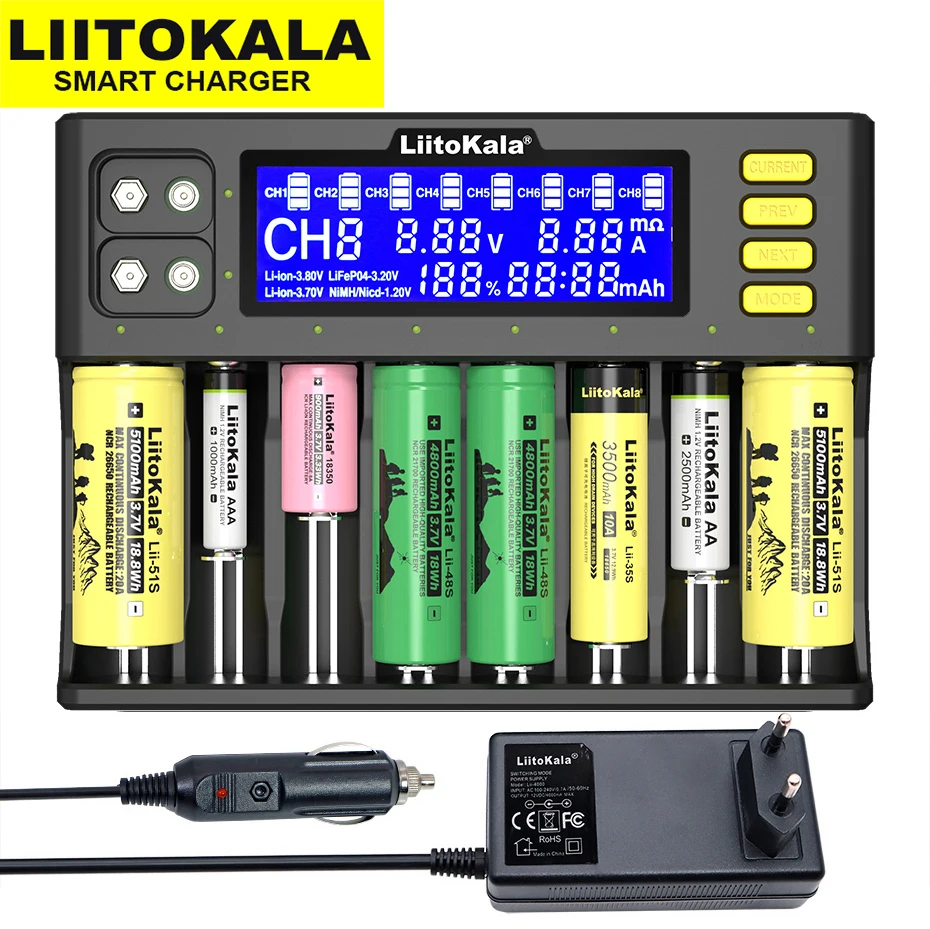 LiitoKala Lii-S8 Multi-type battery 8-slot Smart Charger for 3.7V Li-ion 1.2V NiMH 3.2V Li-FePO4 3.8V IMR 18650 21700 AA AAA
LiitoKala Lii-S8 Multi-type battery 8-slot Smart Charger for 3.7V Li-ion 1.2V NiMH 3.2V Li-FePO4 3.8V IMR 18650 21700 AA AAA