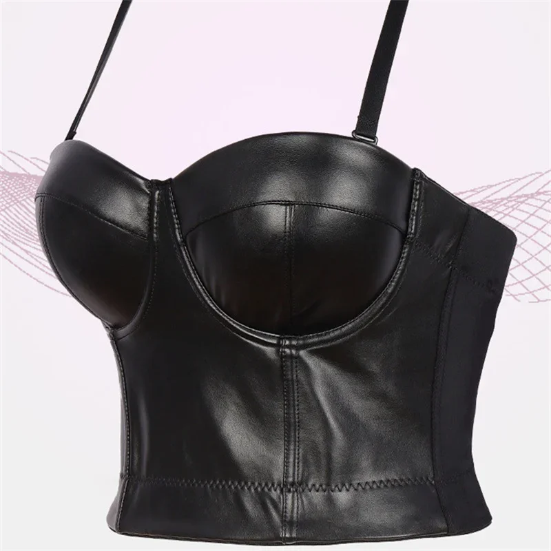 

Summer Ladies Corset Basics PU Leather Feather Women Tank Tops Casual Streetwear Woman Clothes Camis Push Up Crop Top Blusa Vest