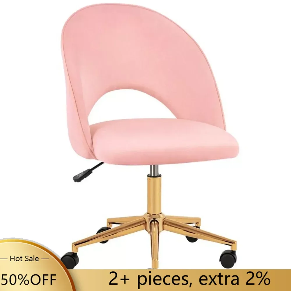 

Home Office Chair Modern Swivel with Gold Base Armless Desk with Wheels Mid-Back freight free