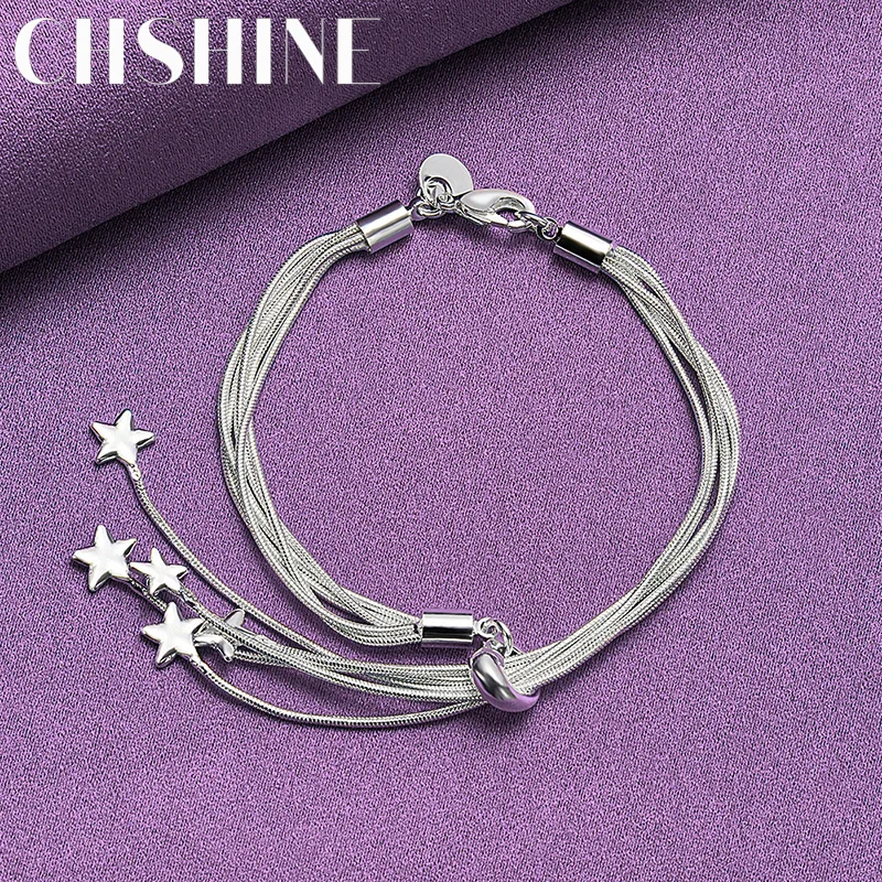 

CHSHINE 925 Sterling Silver Five Snake Chain Stars Bracelet Fashion Charm Wedding Party Gifts For Women Jewelry