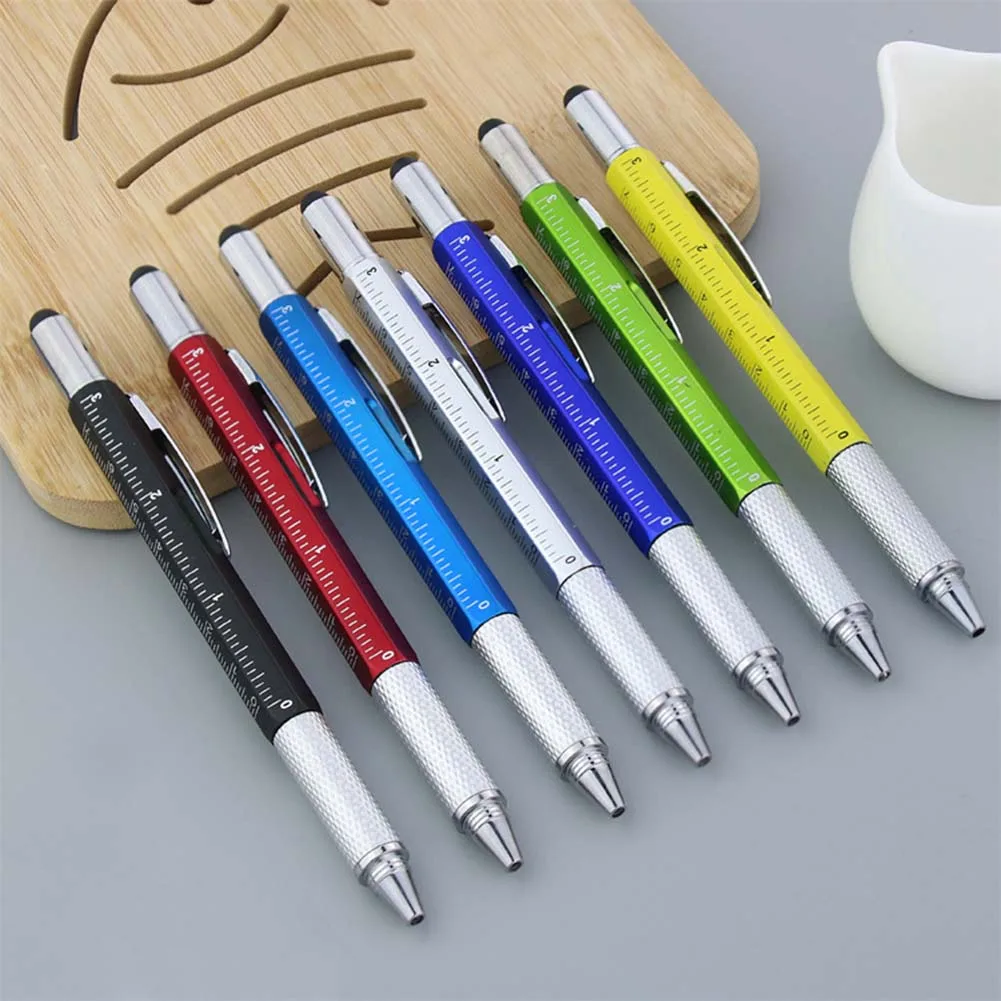 

6 In1 Multifunction Ballpoint Pen With Modern Handheld Measuring Tools Technical Ruler Screwdriver Touch Screen Stylus Level