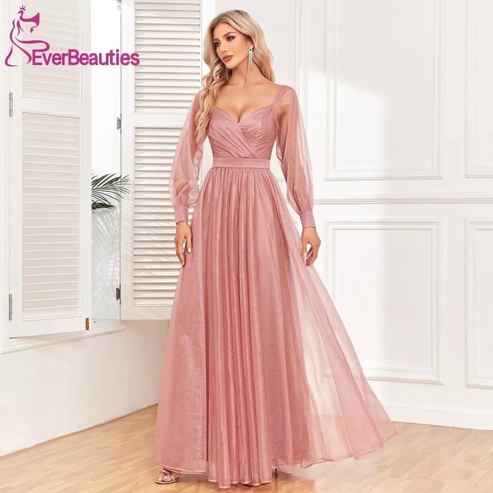 

Long Sleeves Prom Dresses Long for Women Glitter Tulle Evening Dresses Vestidos De Gala A Line Vestidos Para Eventos Especiales