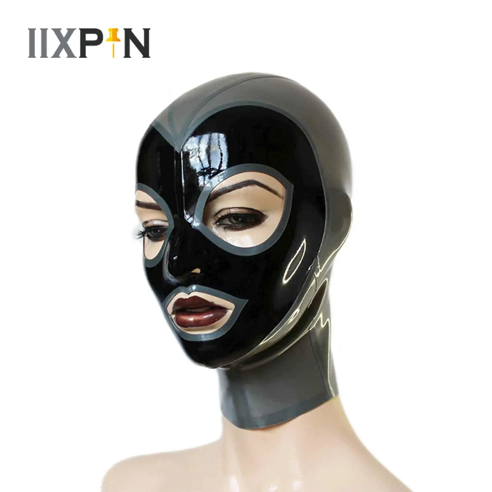 

Adult Full Cover Headgear Balaclava Latex Masks Breathing Hole Back Zipper Face Mask Catsuit Accessory for Couple Game Clubwear