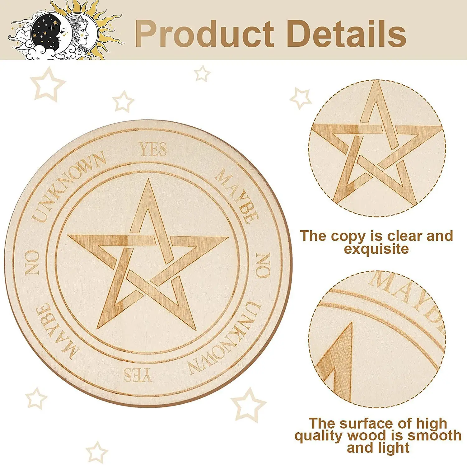 Witch Altar Supplies Astrology Wooden Pendulum Board Moon Star Divination Energy Carven Plate Healing Meditation Board Game
Witch Altar Supplies Astrology Wooden Pendulum Board Moon Star Divination Energy Carven Plate Healing Meditation Board Game