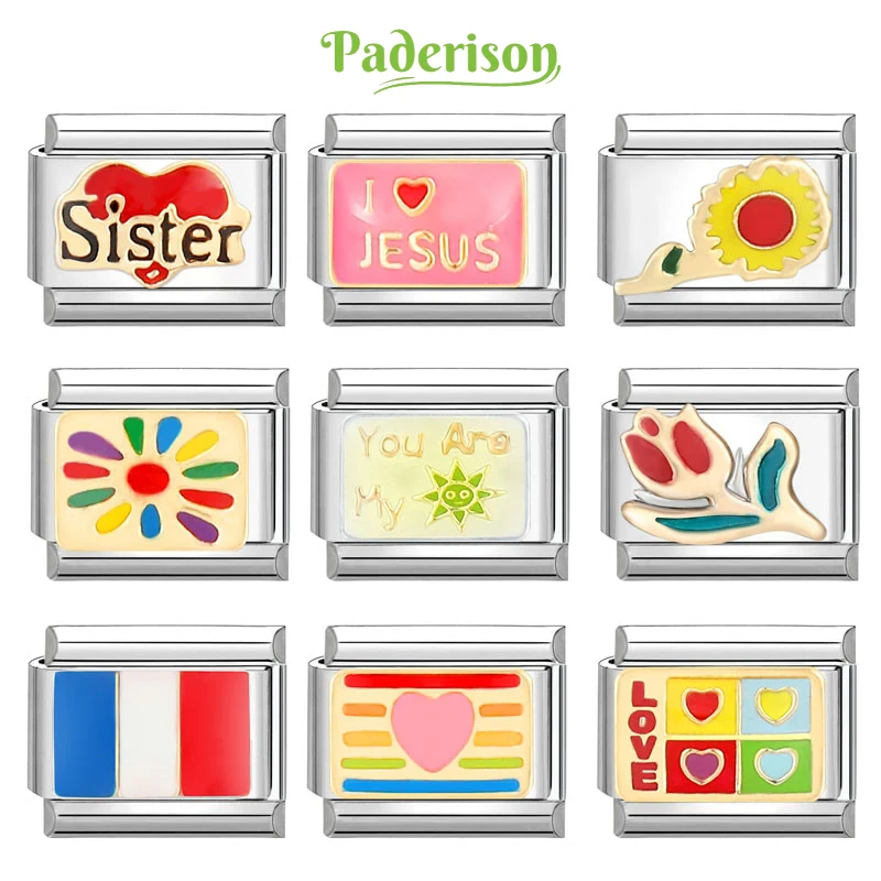 Paderison Fashion Charm Rainbow Love Sun Italian Charm Links Fit 9mm Stainless Steel Bracelet Jewelry DIY Making Wholesale
Paderison Fashion Charm Rainbow Love Sun Italian Charm Links Fit 9mm Stainless Steel Bracelet Jewelry DIY Making Wholesale