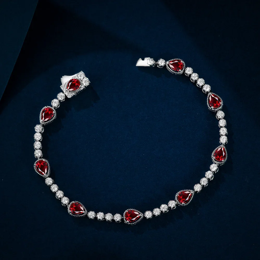 

Новый Серебряный браслет S925 в виде капли 0,25 карат, роскошный маленький красный корунд 4*5, розовый свадебный браслет с подвесками Papalacha