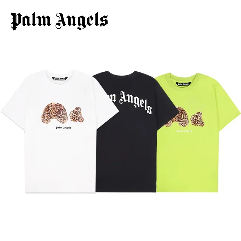 

Palm Angels Men Women Couples Fashion Cotton Cartoon Bear Leopard Print Embroidery Loose T-Shirt Trend Casual Tops